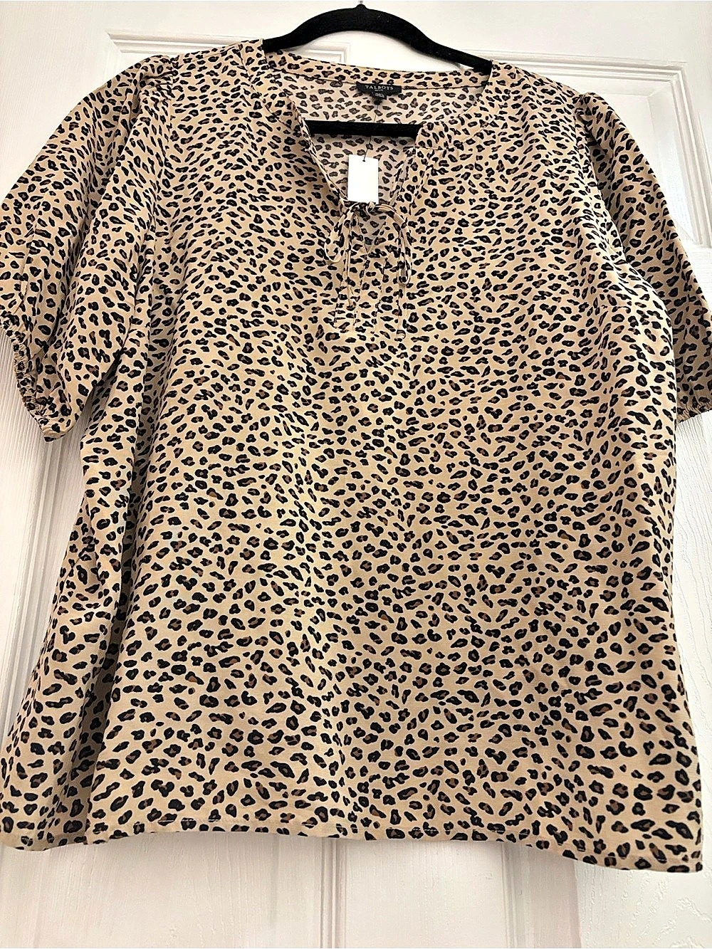 Talbots Tie Neck Top - Tricolor Cheetah Blouse Size XL